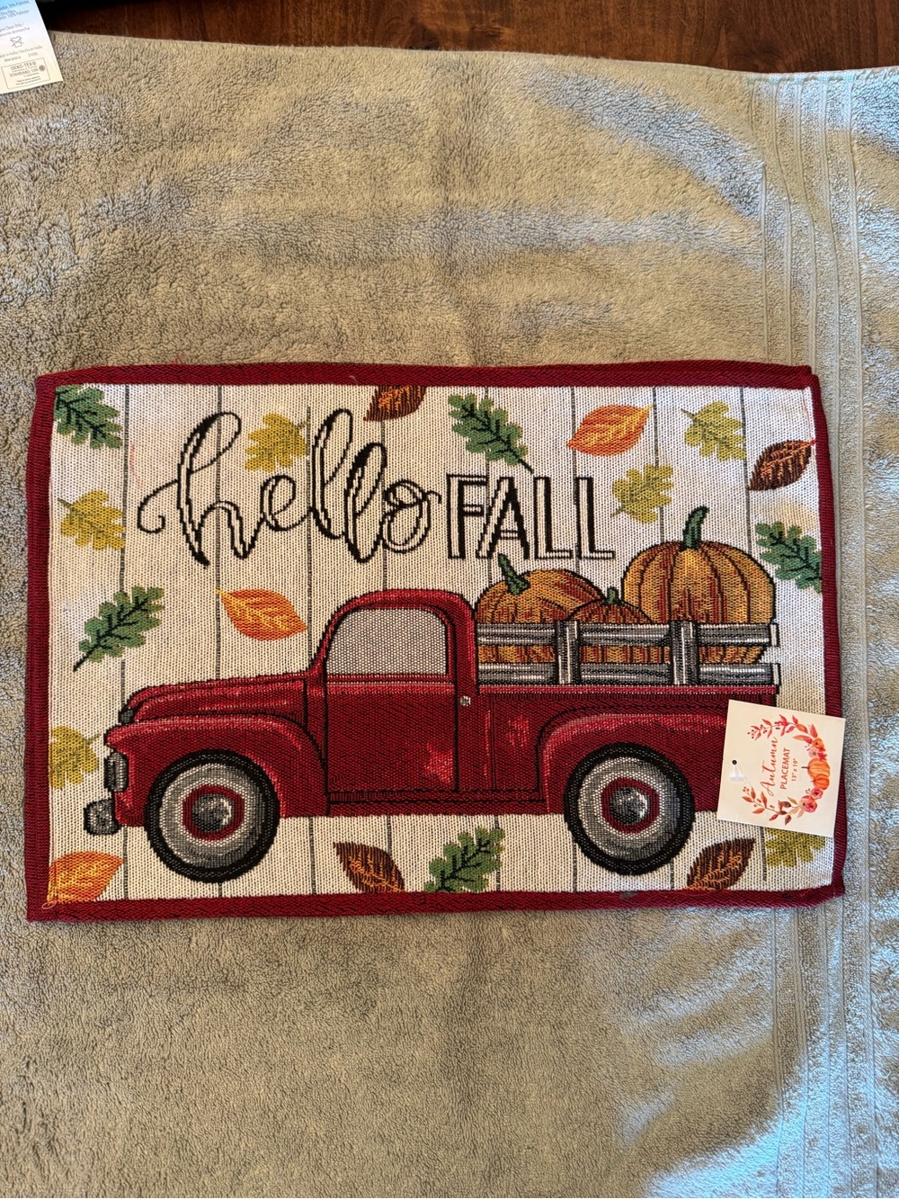 Hello Fall Red Truck Autumn Accent Mat by